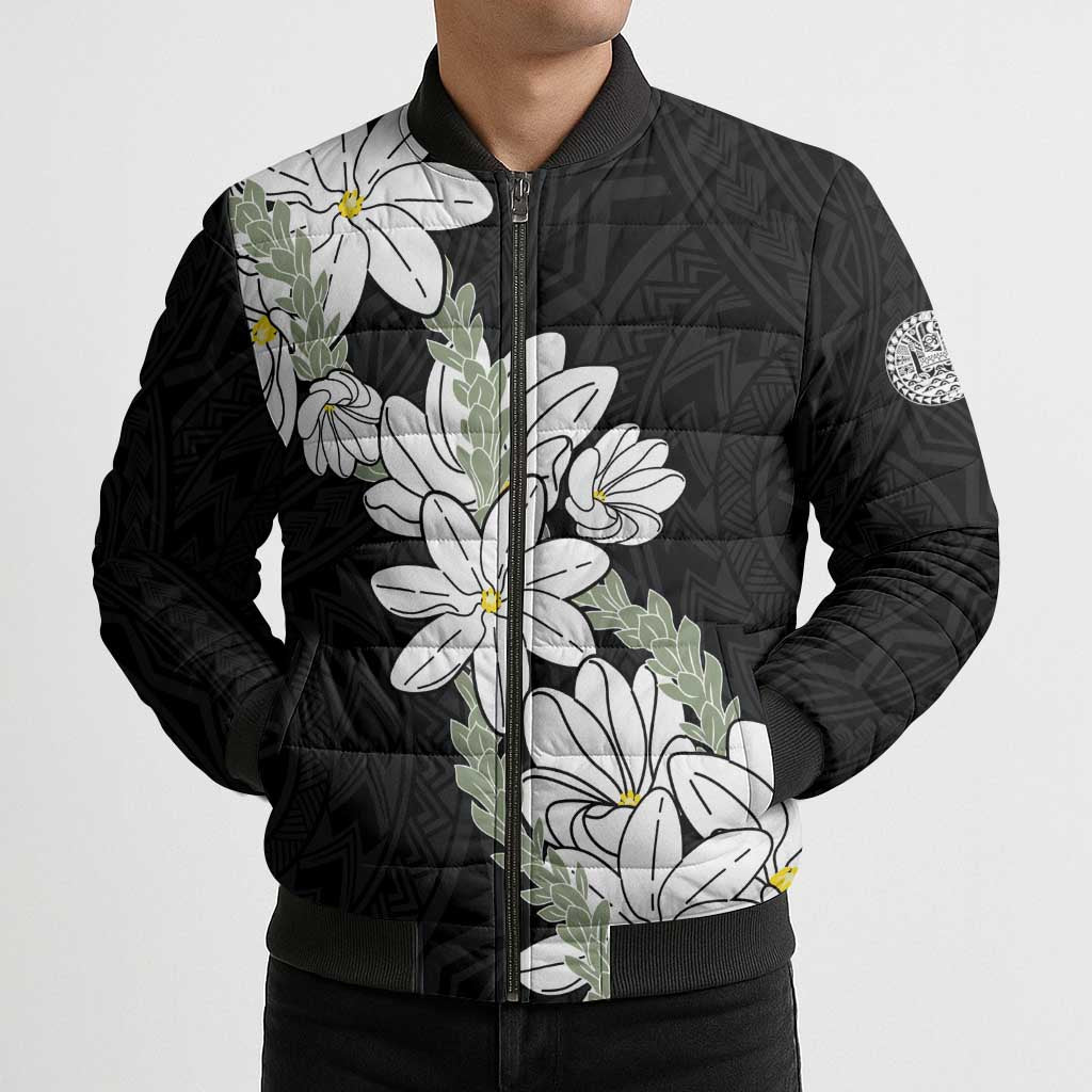 Ia Orana Tahiti Tiare Bomber Puffer Jacket Black Lei - Polynesian Pride