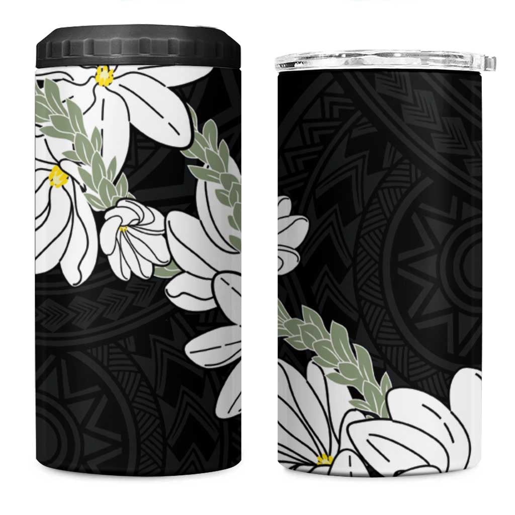 Ia Orana Tahiti Tiare 4 in 1 Can Cooler Tumbler Black Lei - Polynesian Pride