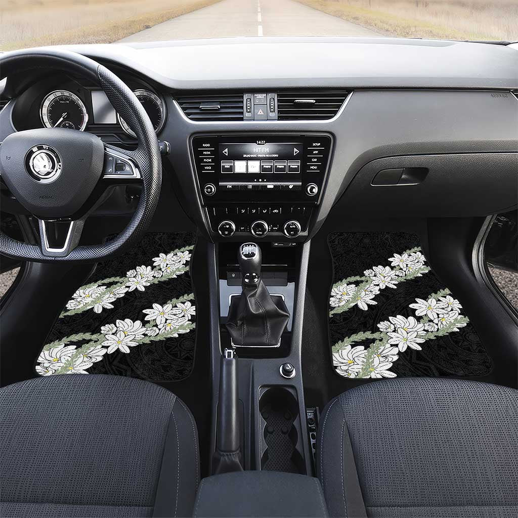 Ia Orana Tahiti Tiare Car Mats Black Lei LT7 Set 2pcs - Front Black - Polynesian Pride