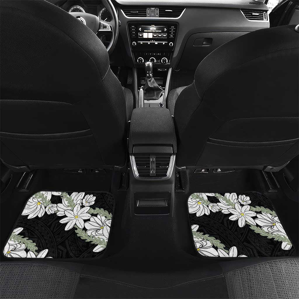 Ia Orana Tahiti Tiare Car Mats Black Lei LT7 Set 2pcs - Back Black - Polynesian Pride