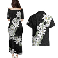 Ia Orana Tahiti Tiare Couples Matching Puletasi and Hawaiian Shirt Black Lei - Polynesian Pride