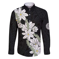 Ia Orana Tahiti Tiare Family Matching Long Sleeve Bodycon Dress and Hawaiian Shirt Black Lei LT7 Dad's Shirt - Long Sleeve Black - Polynesian Pride