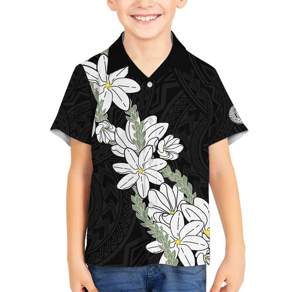Ia Orana Tahiti Tiare Family Matching Long Sleeve Bodycon Dress and Hawaiian Shirt Black Lei LT7 Son's Shirt Black - Polynesian Pride