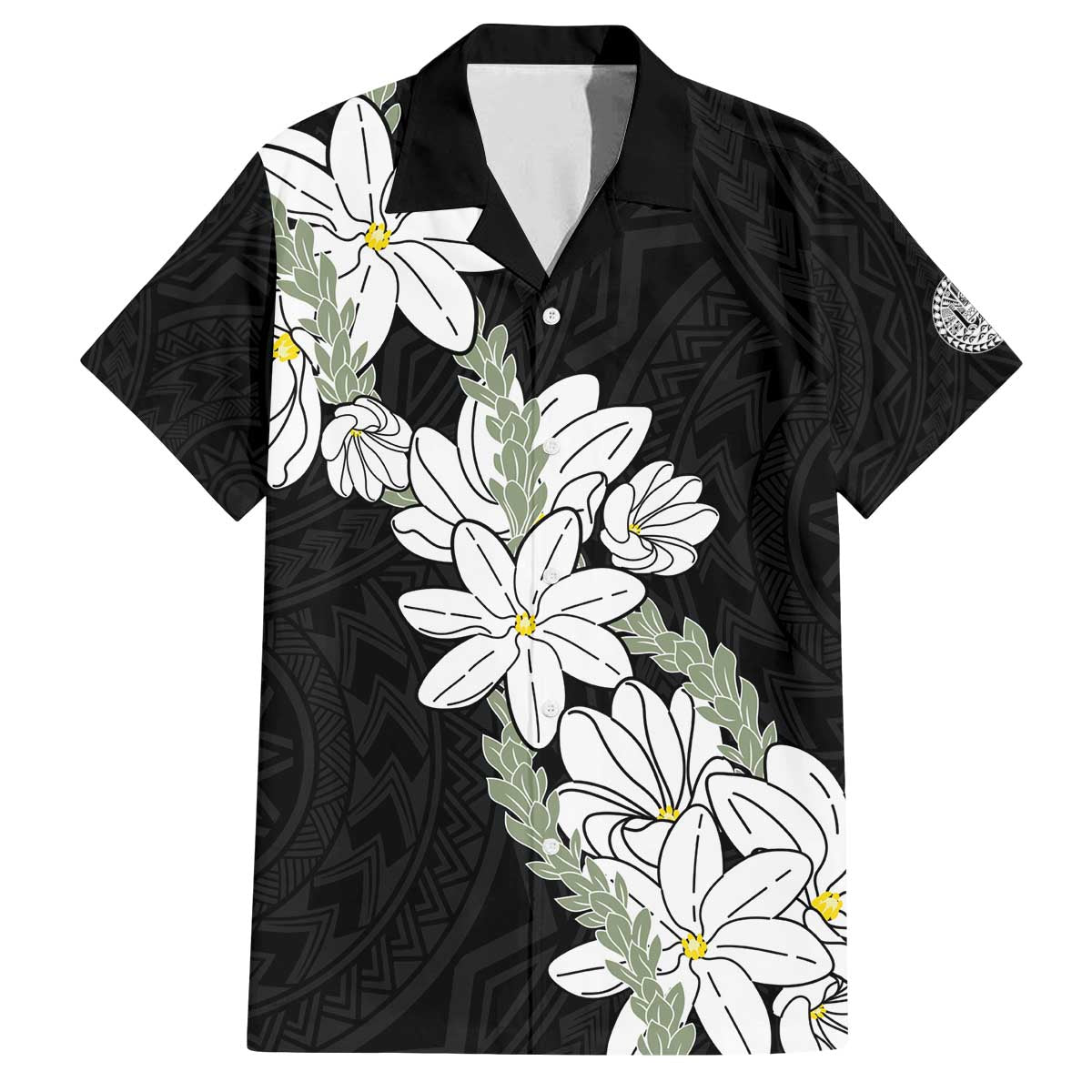Ia Orana Tahiti Tiare Family Matching Off The Shoulder Long Sleeve Dress and Hawaiian Shirt Black Lei LT7 Dad's Shirt - Short Sleeve Black - Polynesian Pride