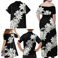 Ia Orana Tahiti Tiare Family Matching Off Shoulder Maxi Dress and Hawaiian Shirt Black Lei - Polynesian Pride