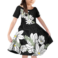 Ia Orana Tahiti Tiare Family Matching Off Shoulder Short Dress and Hawaiian Shirt Black Lei - Polynesian Pride