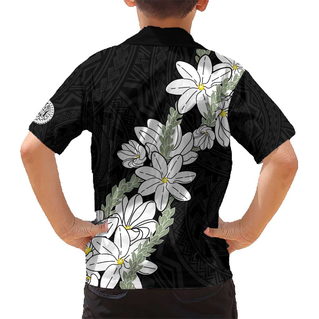 Ia Orana Tahiti Tiare Family Matching Short Sleeve Bodycon Dress and Hawaiian Shirt Black Lei LT7 - Polynesian Pride