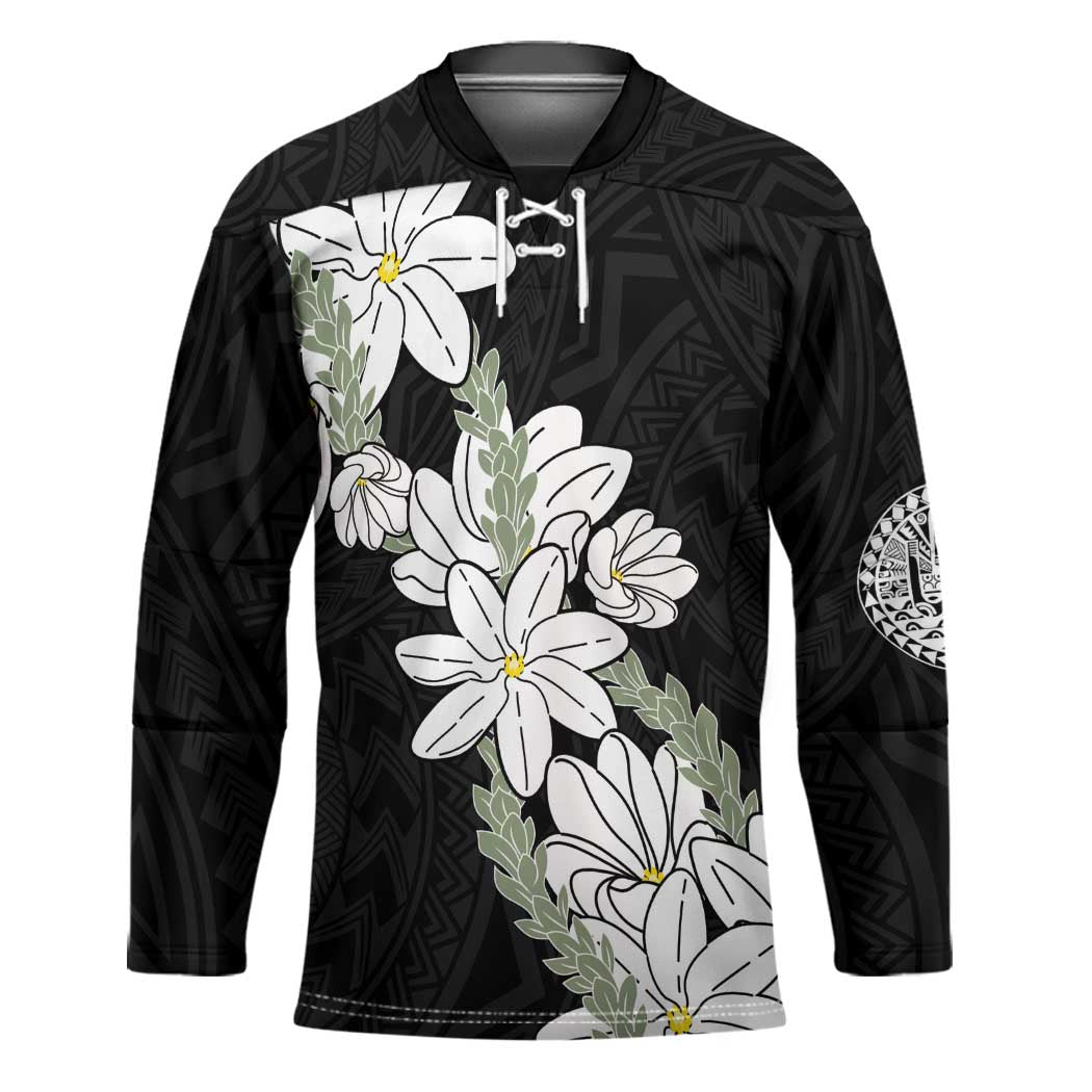 Ia Orana Tahiti Tiare Hockey Jersey Black Lei LT7 Unisex Black - Polynesian Pride