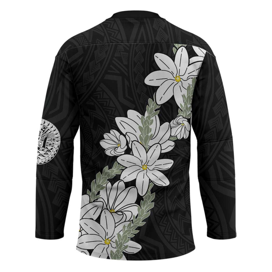 Ia Orana Tahiti Tiare Hockey Jersey Black Lei LT7 - Polynesian Pride
