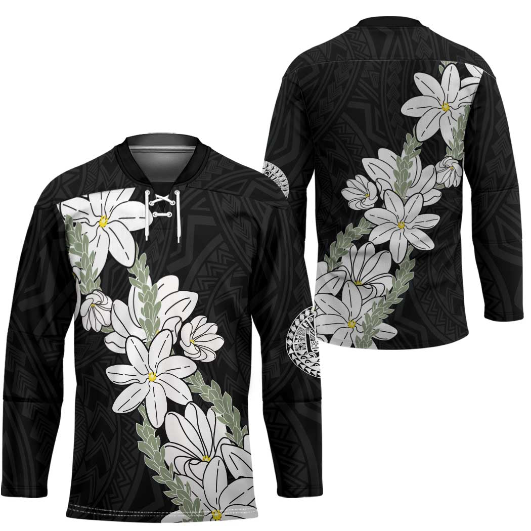 Ia Orana Tahiti Tiare Hockey Jersey Black Lei LT7 - Polynesian Pride