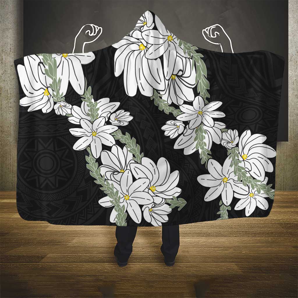Ia Orana Tahiti Tiare Hooded Blanket Black Lei LT7 - Polynesian Pride