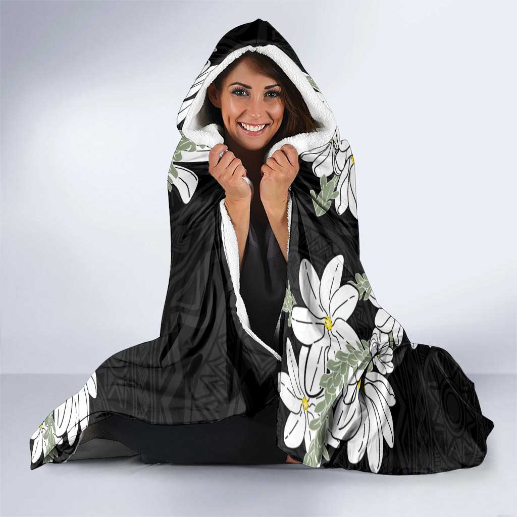 Ia Orana Tahiti Tiare Hooded Blanket Black Lei LT7 - Polynesian Pride