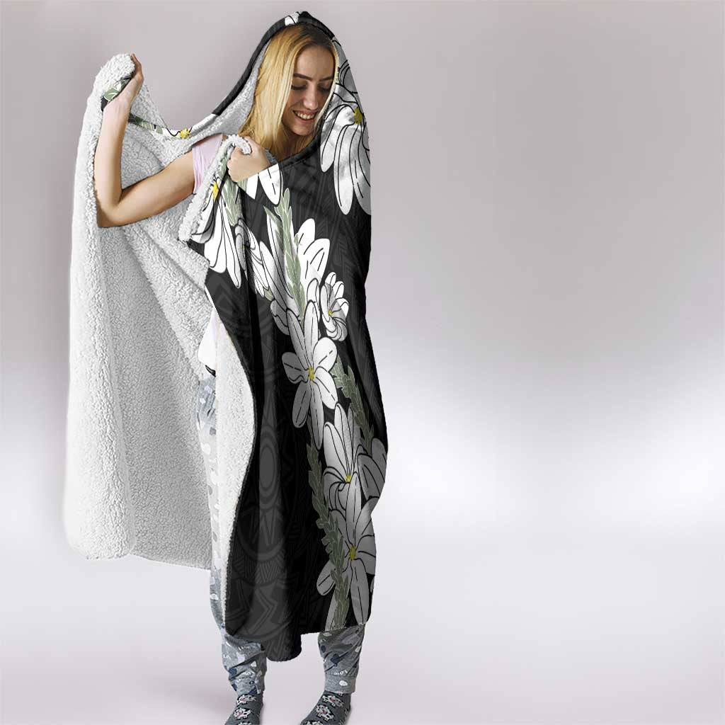 Ia Orana Tahiti Tiare Hooded Blanket Black Lei LT7 - Polynesian Pride
