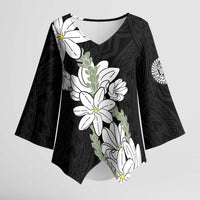 Ia Orana Tahiti Tiare Kimono Sleeve Blouse Black Lei - Polynesian Pride