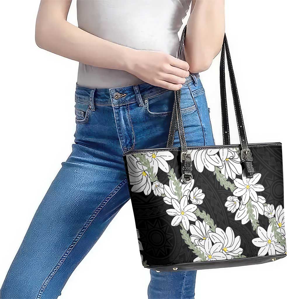 Ia Orana Tahiti Tiare Leather Tote Bag Black Lei - Polynesian Pride