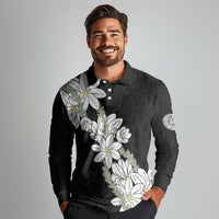 Ia Orana Tahiti Tiare Long Sleeve Polo Shirt Black Lei - Polynesian Pride