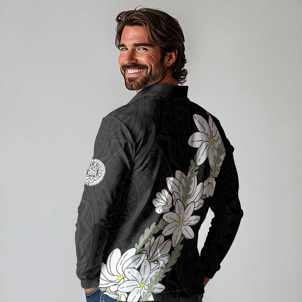 Ia Orana Tahiti Tiare Long Sleeve Polo Shirt Black Lei - Polynesian Pride