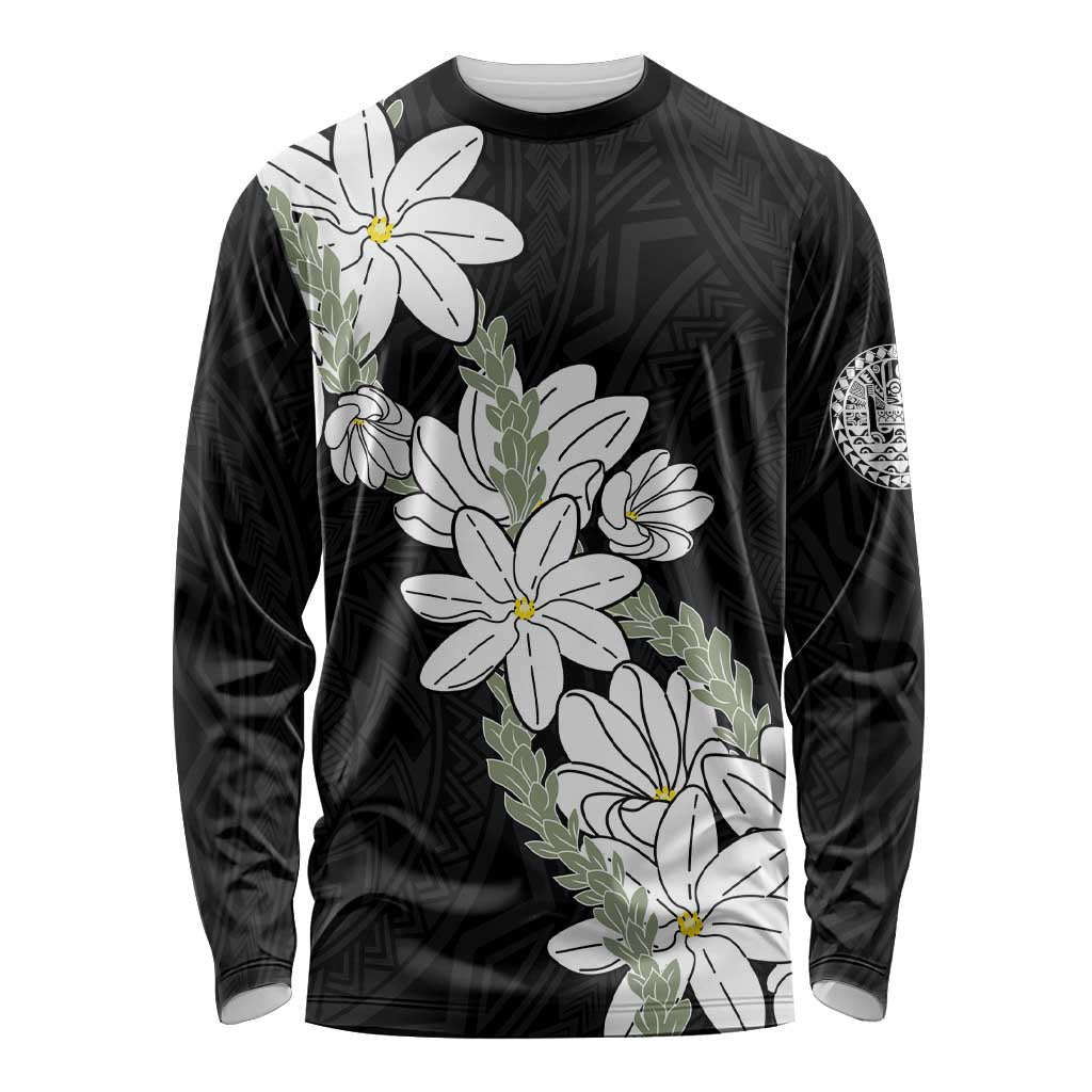 Ia Orana Tahiti Tiare Long Sleeve Shirt Black Lei - Polynesian Pride