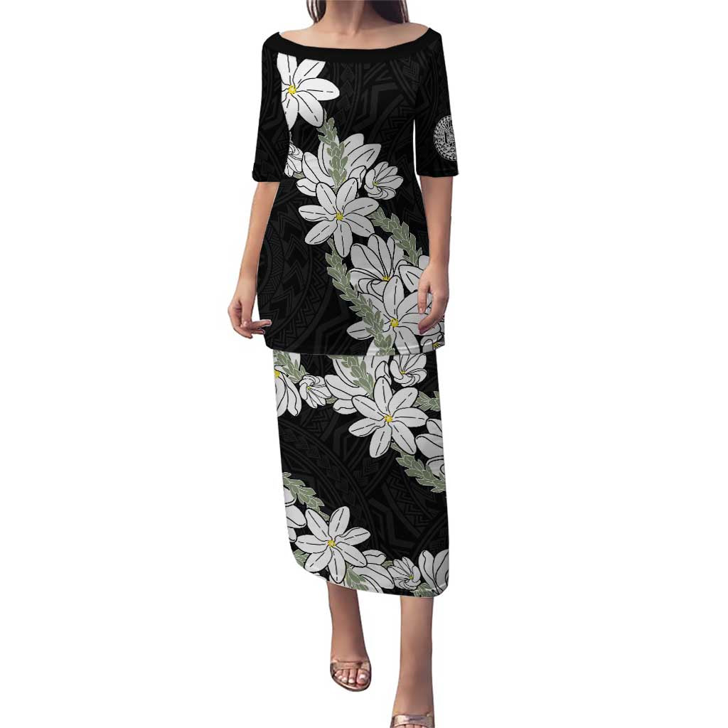 Ia Orana Tahiti Tiare Puletasi Black Lei LT7 Long Dress Black - Polynesian Pride