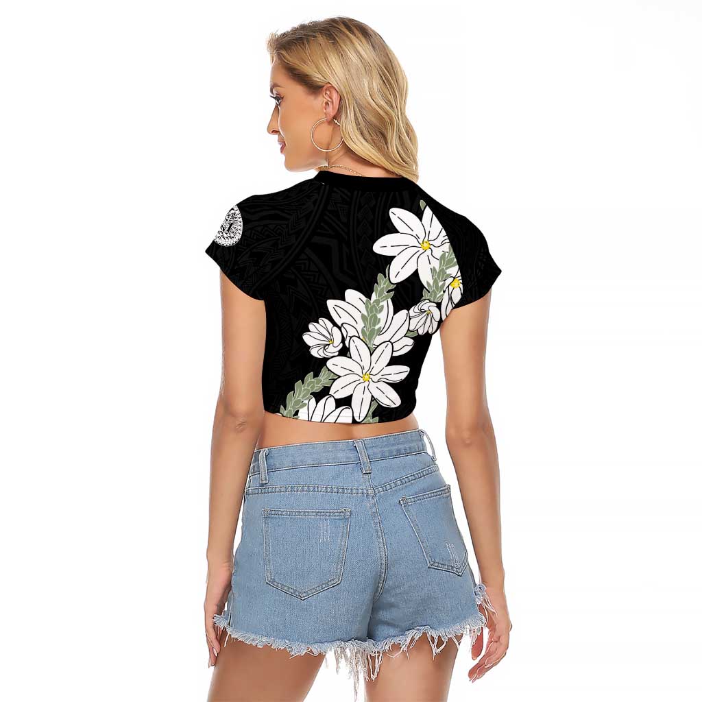 Ia Orana Tahiti Tiare Raglan Cropped T Shirt Black Lei - Polynesian Pride