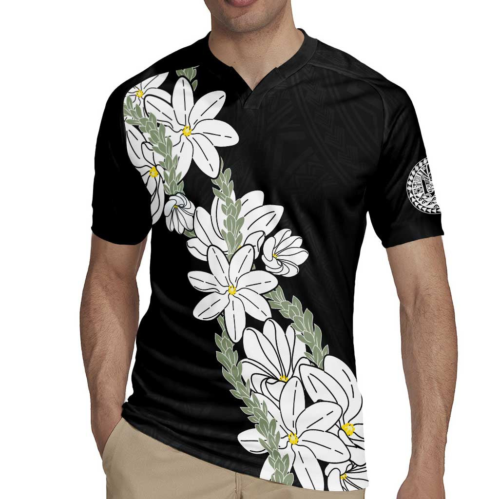 Ia Orana Tahiti Tiare Rugby Jersey Black Lei - Polynesian Pride