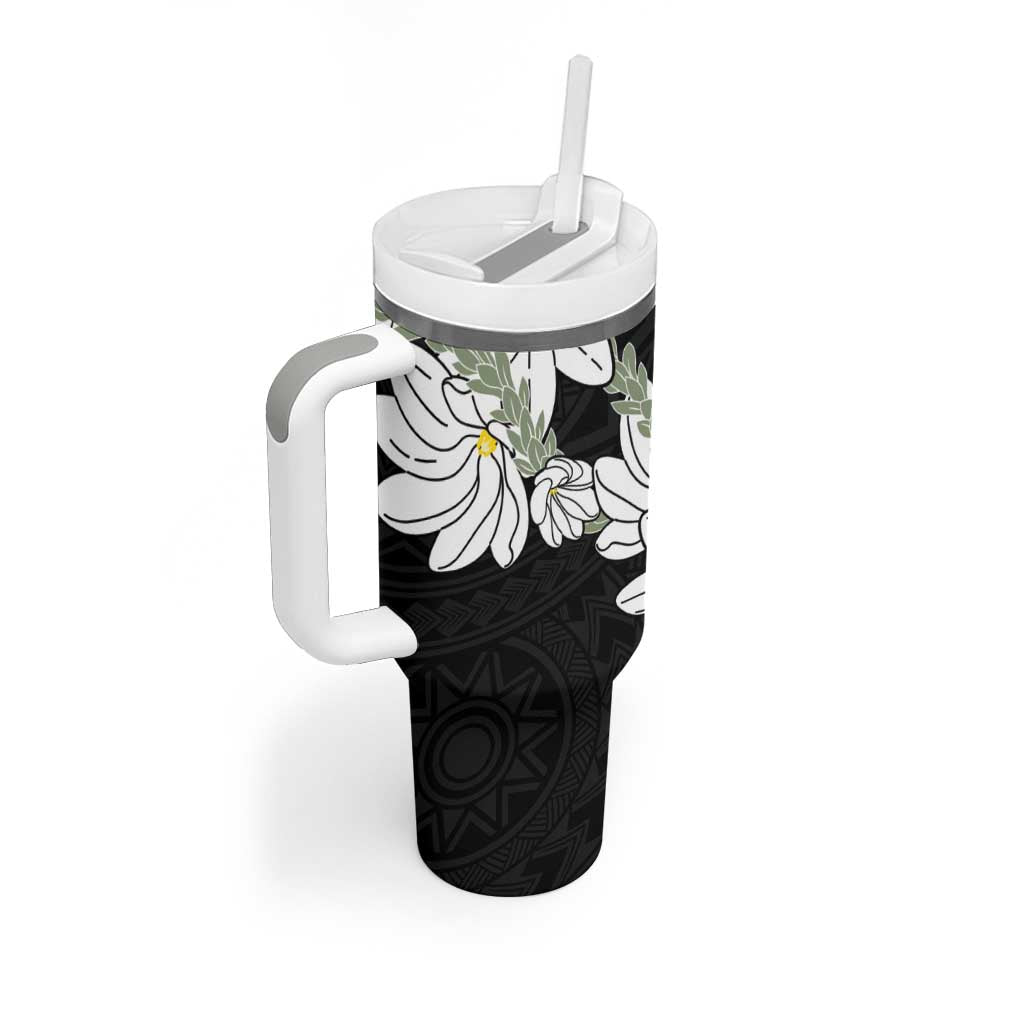 Ia Orana Tahiti Tiare Tumbler With Handle Black Lei - Polynesian Pride