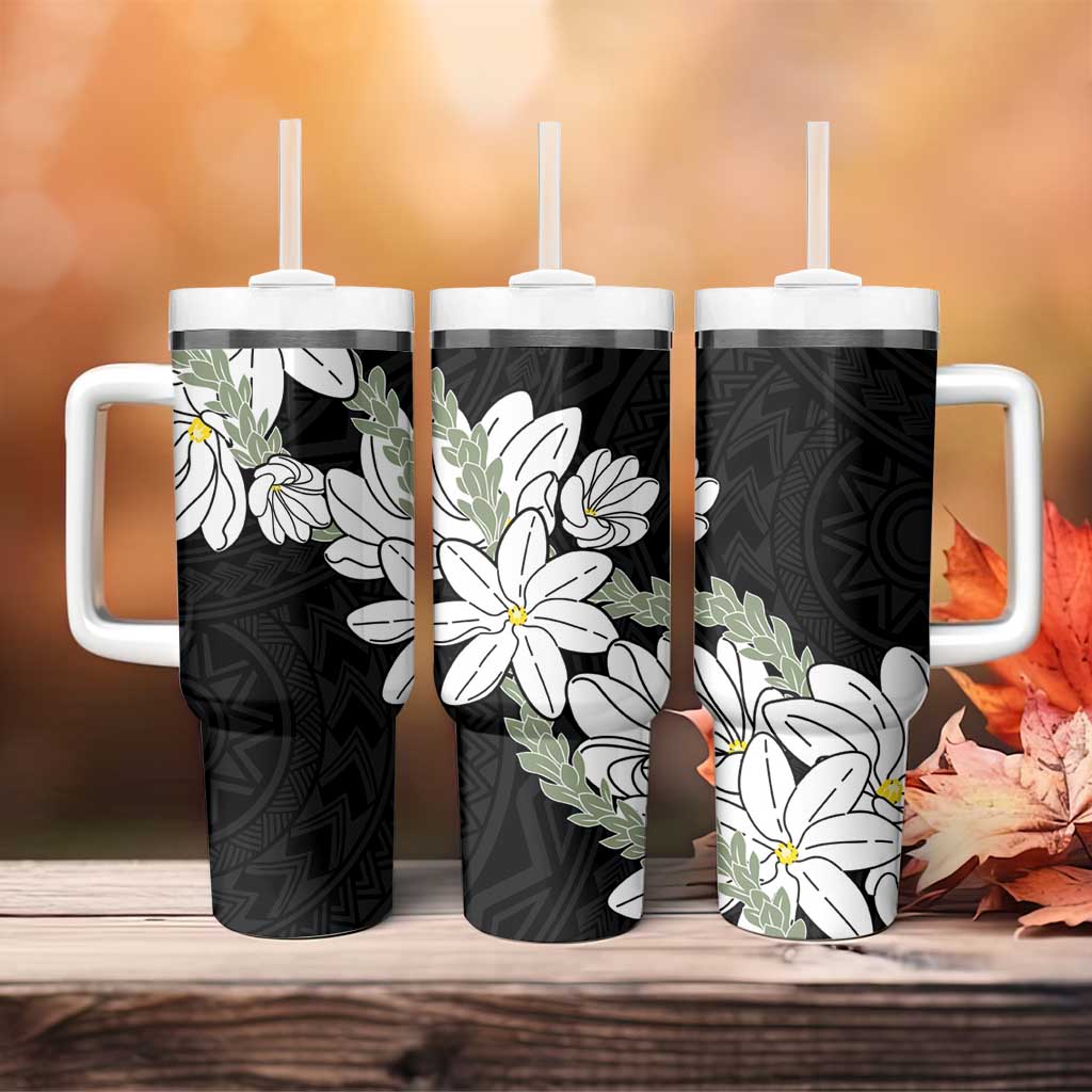 Ia Orana Tahiti Tiare Tumbler With Handle Black Lei - Polynesian Pride