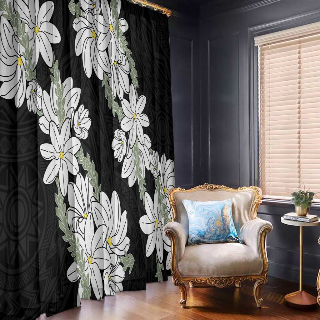 Ia Orana Tahiti Tiare Window Curtain Black Lei LT7 - Polynesian Pride