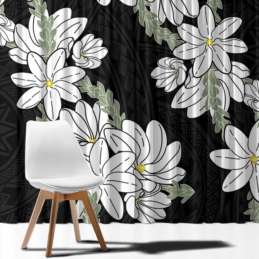 Ia Orana Tahiti Tiare Window Curtain Black Lei LT7 - Polynesian Pride