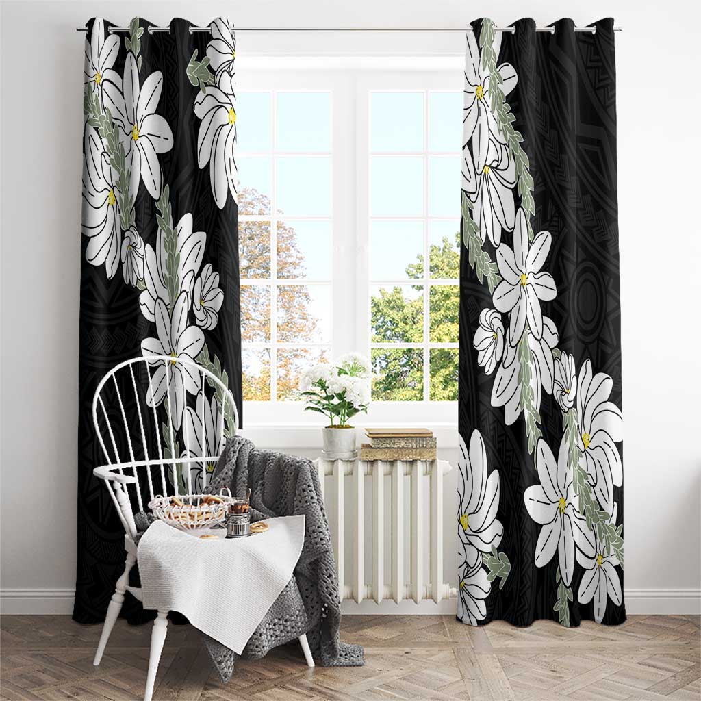 Ia Orana Tahiti Tiare Window Curtain Black Lei LT7 - Polynesian Pride