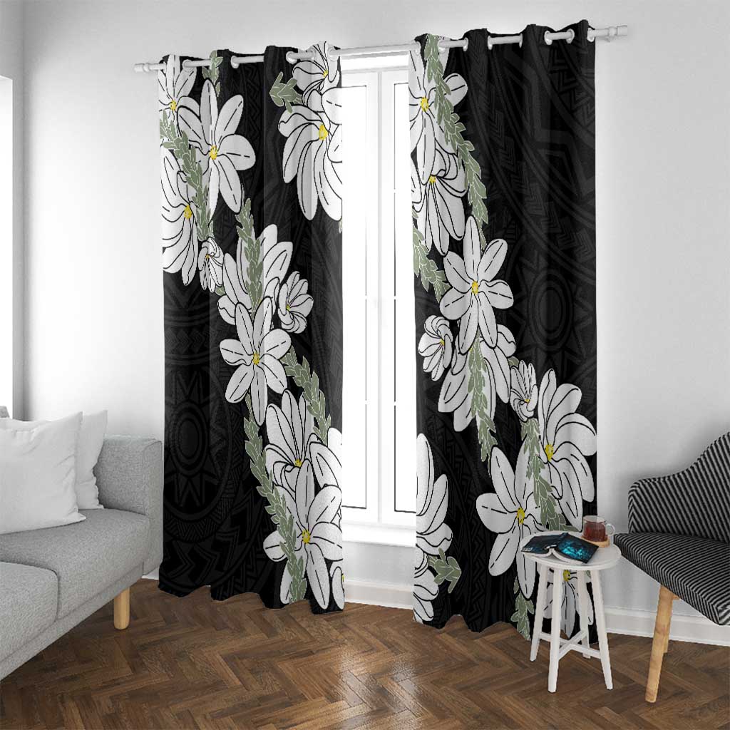Ia Orana Tahiti Tiare Window Curtain Black Lei LT7 With Grommets Black - Polynesian Pride