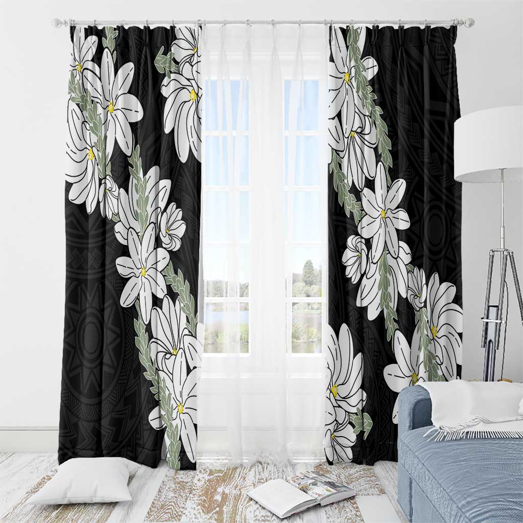 Ia Orana Tahiti Tiare Window Curtain Black Lei LT7 - Polynesian Pride