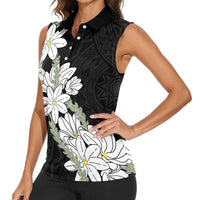 Ia Orana Tahiti Tiare Women Sleeveless Polo Shirt Black Lei - Polynesian Pride