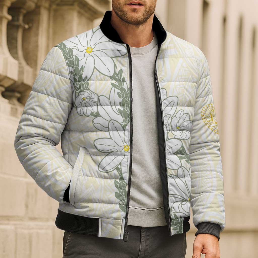 Ia Orana Tahiti Tiare Bomber Puffer Jacket Lemon Yellow Lei - Polynesian Pride
