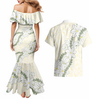 Ia Orana Tahiti Tiare Couples Matching Mermaid Dress and Hawaiian Shirt Lemon Yellow Lei - Polynesian Pride