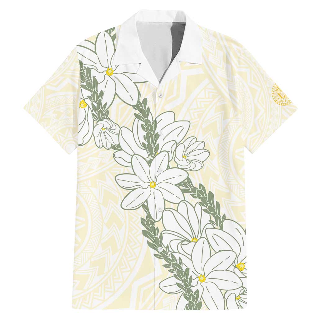 Ia Orana Tahiti Tiare Family Matching Mermaid Dress and Hawaiian Shirt Lemon Yellow Lei LT7 Dad's Shirt - Short Sleeve Lemon - Polynesian Pride