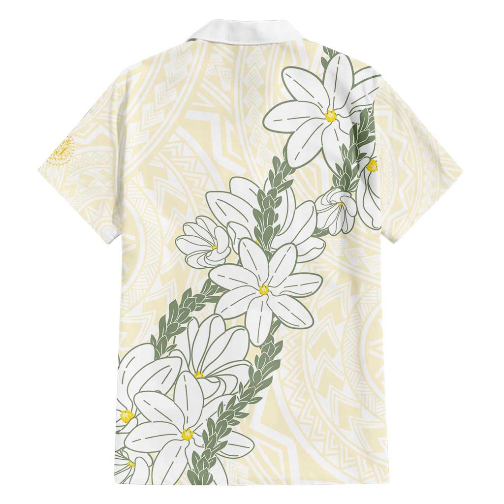 Ia Orana Tahiti Tiare Family Matching Off Shoulder Short Dress and Hawaiian Shirt Lemon Yellow Lei - Polynesian Pride