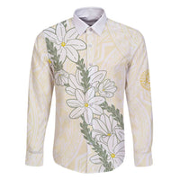 Ia Orana Tahiti Tiare Family Matching Off Shoulder Short Dress and Hawaiian Shirt Lemon Yellow Lei - Polynesian Pride