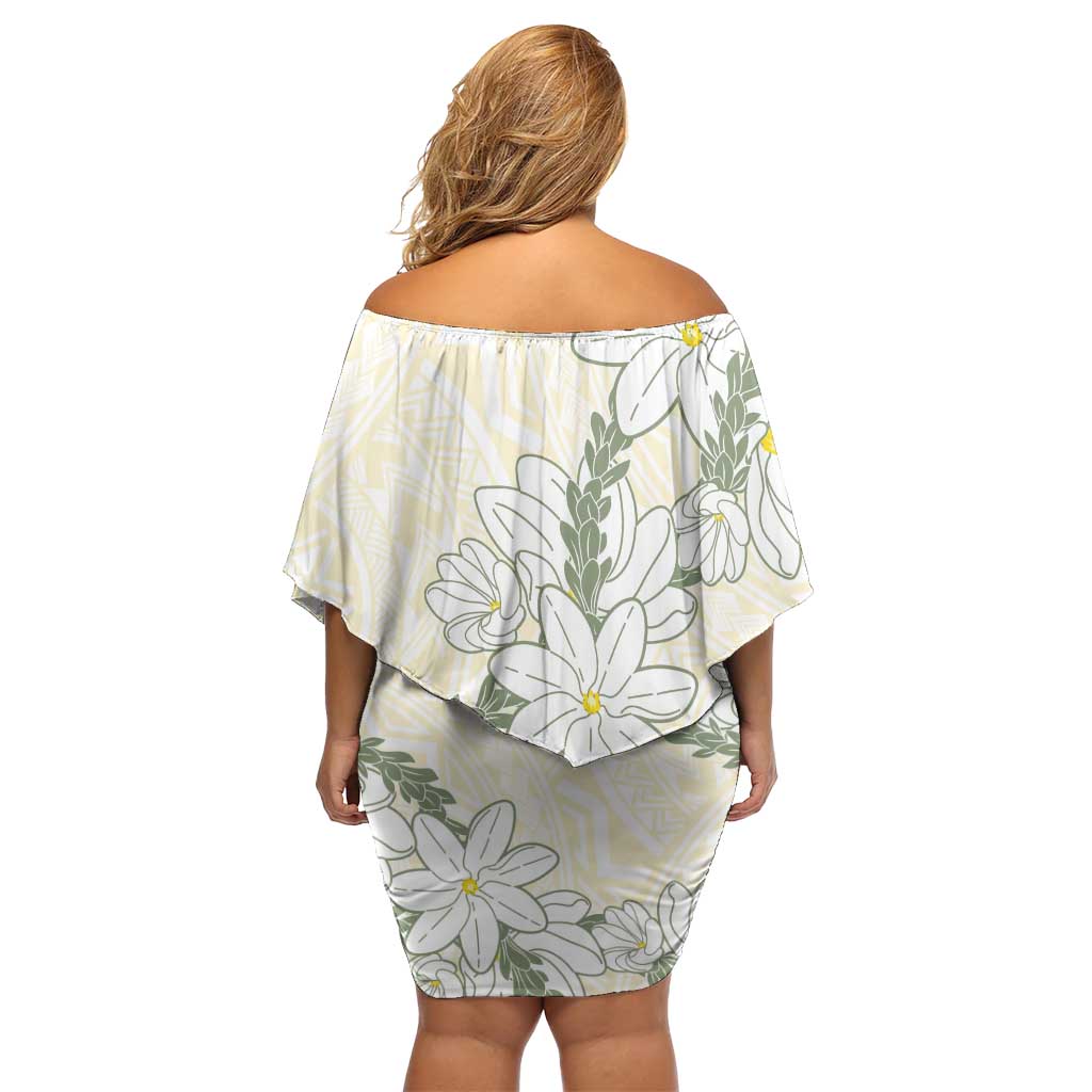 Ia Orana Tahiti Tiare Family Matching Off Shoulder Short Dress and Hawaiian Shirt Lemon Yellow Lei - Polynesian Pride