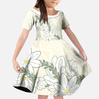 Ia Orana Tahiti Tiare Family Matching Short Sleeve Bodycon Dress and Hawaiian Shirt Lemon Yellow Lei LT7 Daughter's Dress Lemon - Polynesian Pride