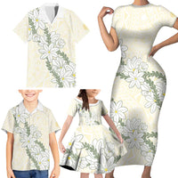 Ia Orana Tahiti Tiare Family Matching Short Sleeve Bodycon Dress and Hawaiian Shirt Lemon Yellow Lei LT7 - Polynesian Pride