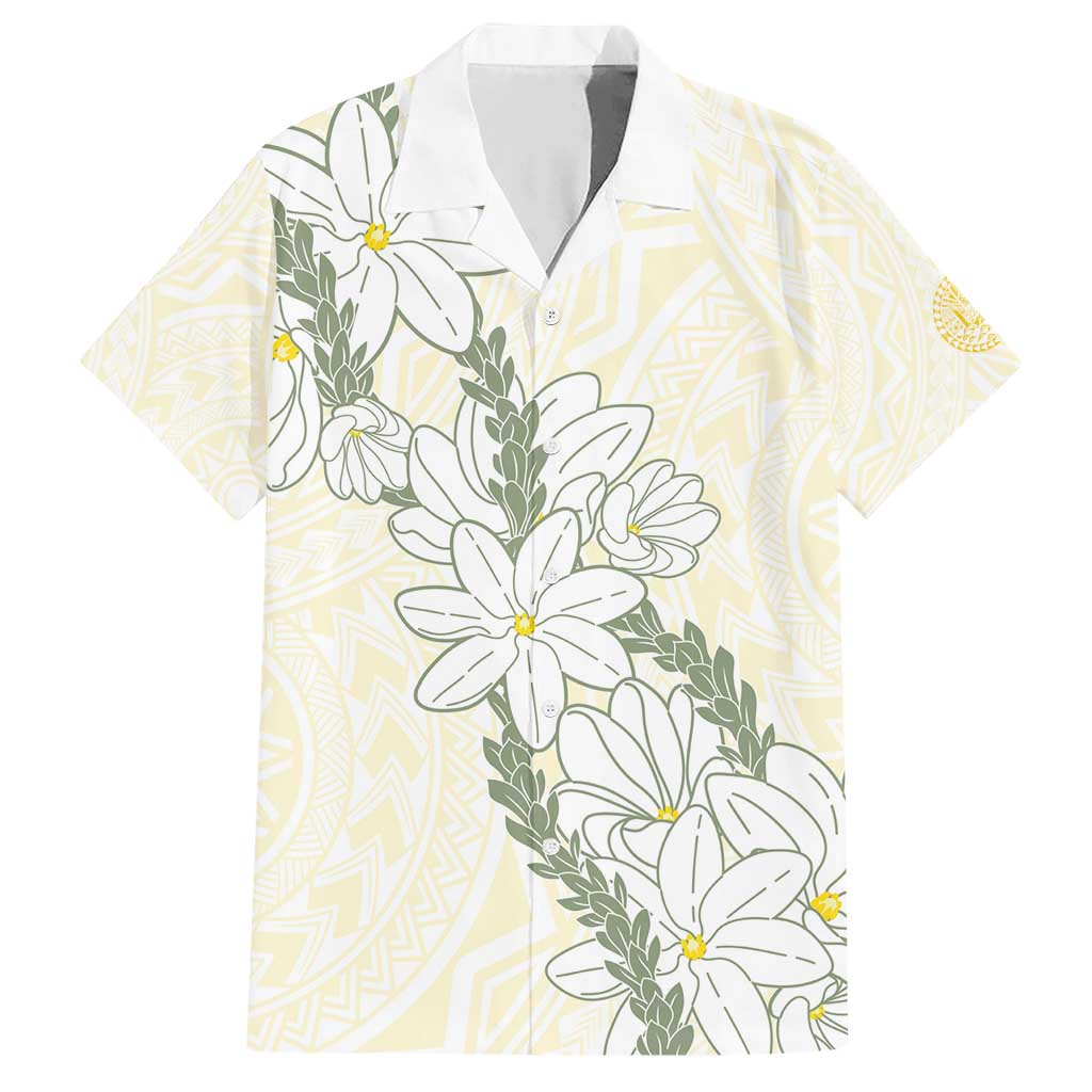 Ia Orana Tahiti Tiare Family Matching Short Sleeve Bodycon Dress and Hawaiian Shirt Lemon Yellow Lei LT7 Dad's Shirt - Short Sleeve Lemon - Polynesian Pride