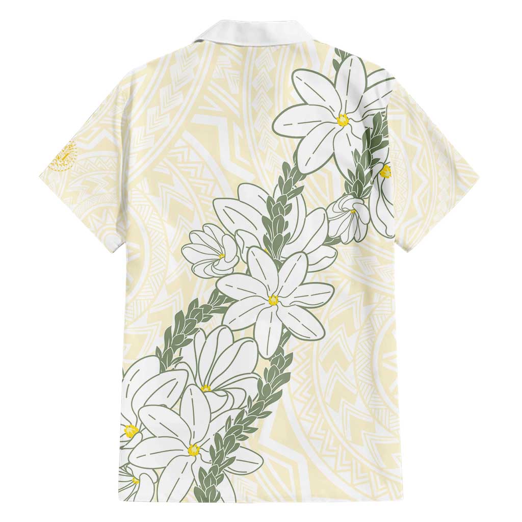 Ia Orana Tahiti Tiare Family Matching Short Sleeve Bodycon Dress and Hawaiian Shirt Lemon Yellow Lei LT7 - Polynesian Pride