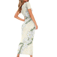 Ia Orana Tahiti Tiare Family Matching Short Sleeve Bodycon Dress and Hawaiian Shirt Lemon Yellow Lei LT7 - Polynesian Pride