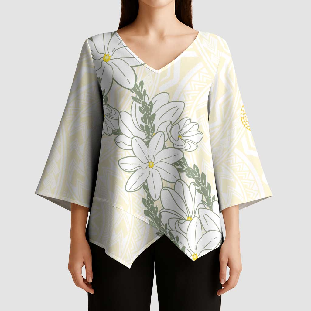 Ia Orana Tahiti Tiare Kimono Sleeve Blouse Lemon Yellow Lei - Polynesian Pride