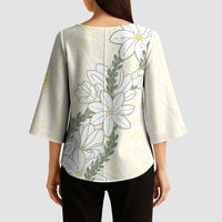 Ia Orana Tahiti Tiare Kimono Sleeve Blouse Lemon Yellow Lei - Polynesian Pride