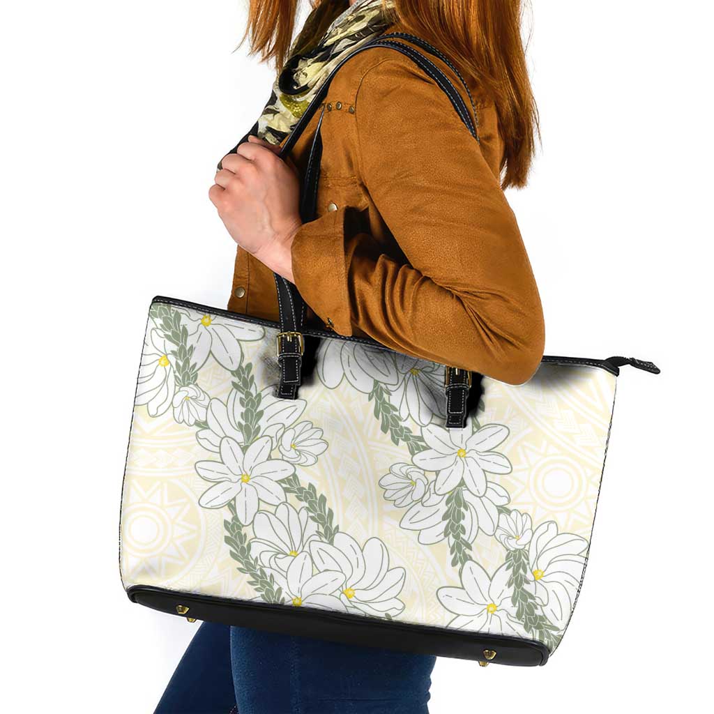 Ia Orana Tahiti Tiare Leather Tote Bag Lemon Yellow Lei - Polynesian Pride