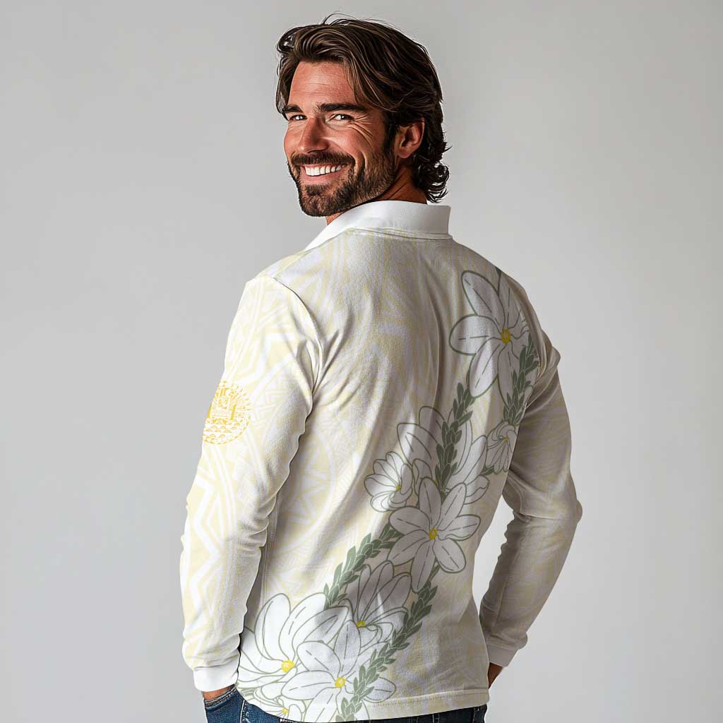 Ia Orana Tahiti Tiare Long Sleeve Polo Shirt Lemon Yellow Lei - Polynesian Pride