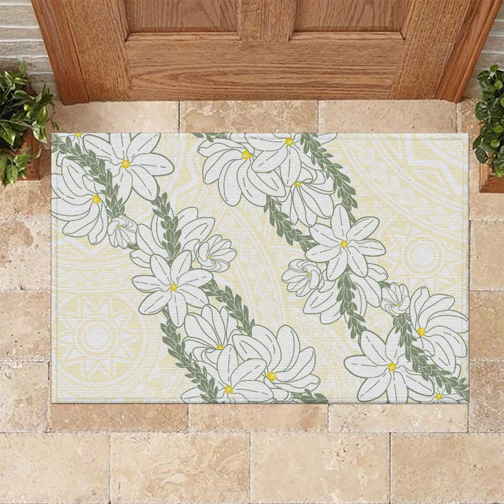 Ia Orana Tahiti Tiare Rubber Doormat Lemon Yellow Lei - Polynesian Pride