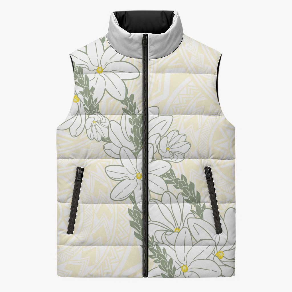 Ia Orana Tahiti Tiare Sleeveless Puffer Jacket Lemon Yellow Lei - Polynesian Pride